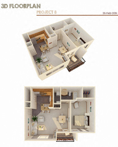 Floor plan for 1 bed, 1 bath, 810 sqft